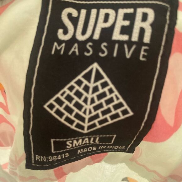 Super Massive Men Mint Green pink flamingo short sleeve button down shirt - Picture 6 of 8